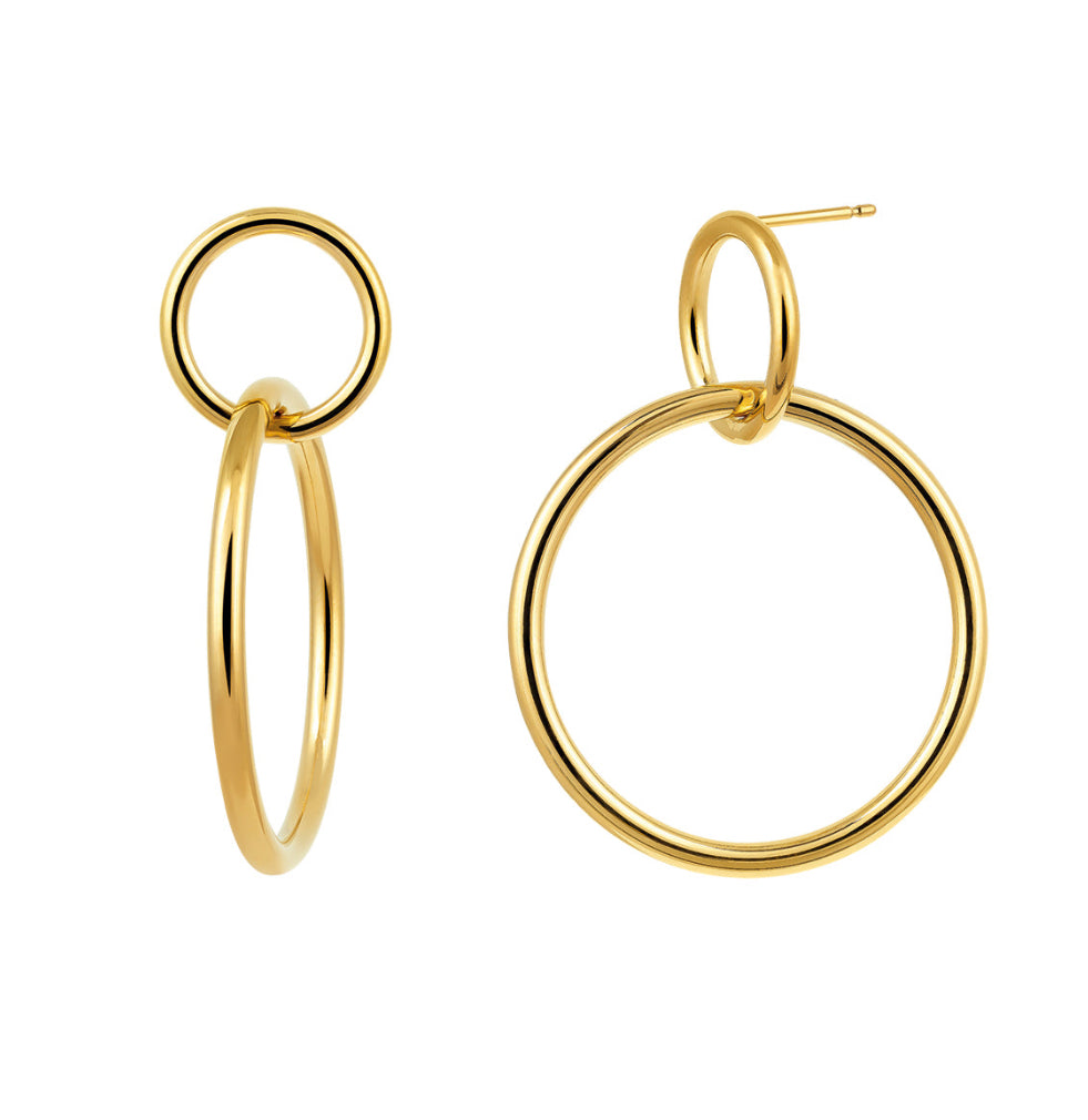 EARRING SILVER HOOPED EARRINGS حلق فضة عيار 925 مغطى بطبقات من الذهب قيراط 18