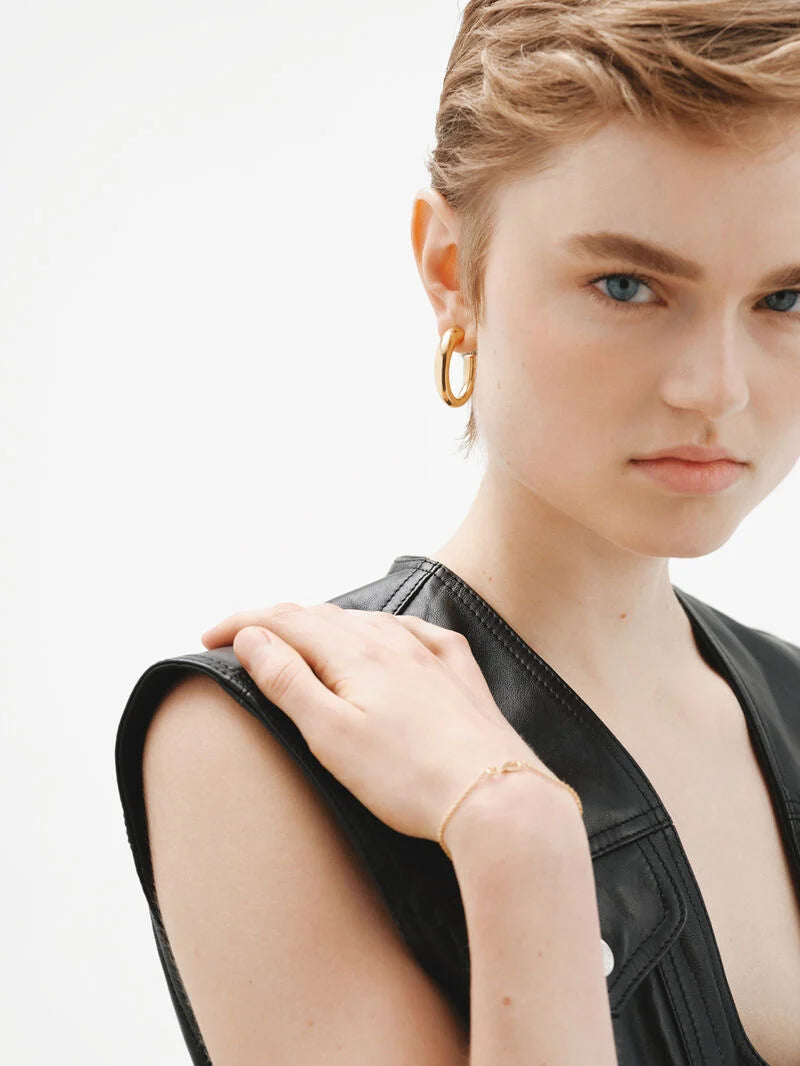 EARRING SILVER HOOPED EARRINGS حلق فضة 925 مغطى بالذهب عيار 18
