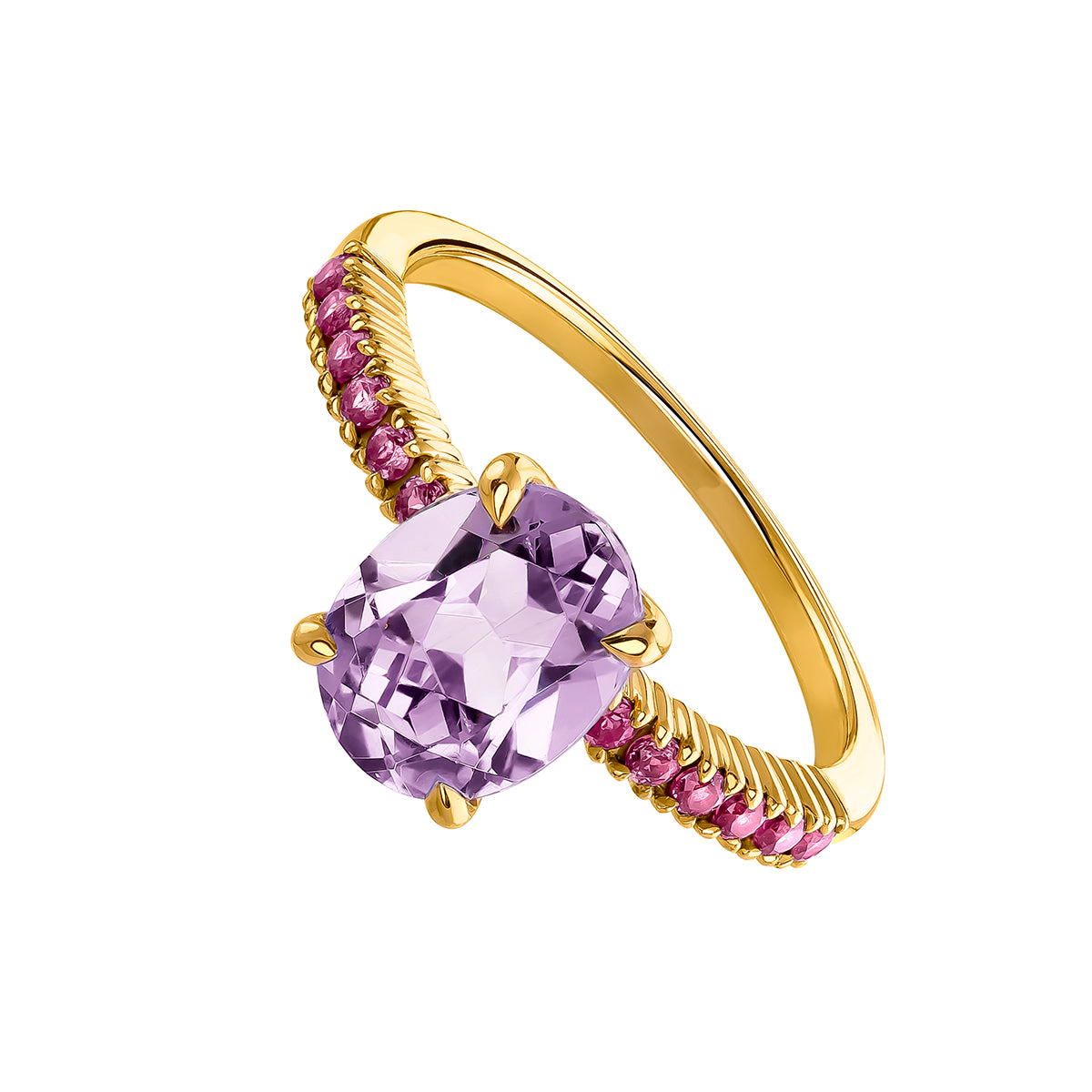 RING SILVER AMETHYST RHODOLITE ELUA حلق اماتيست مغطى بالذهب 13 / ANILLO / SOLITARIO