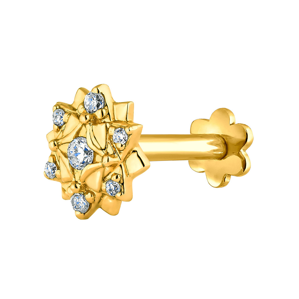 EA-ASANA 0,017CT SMALL FLOWER PIERCING 18CTS GOLD حلق بيرسينق من الذهب عيار 18 مع الالماس 0,017 قيراط
