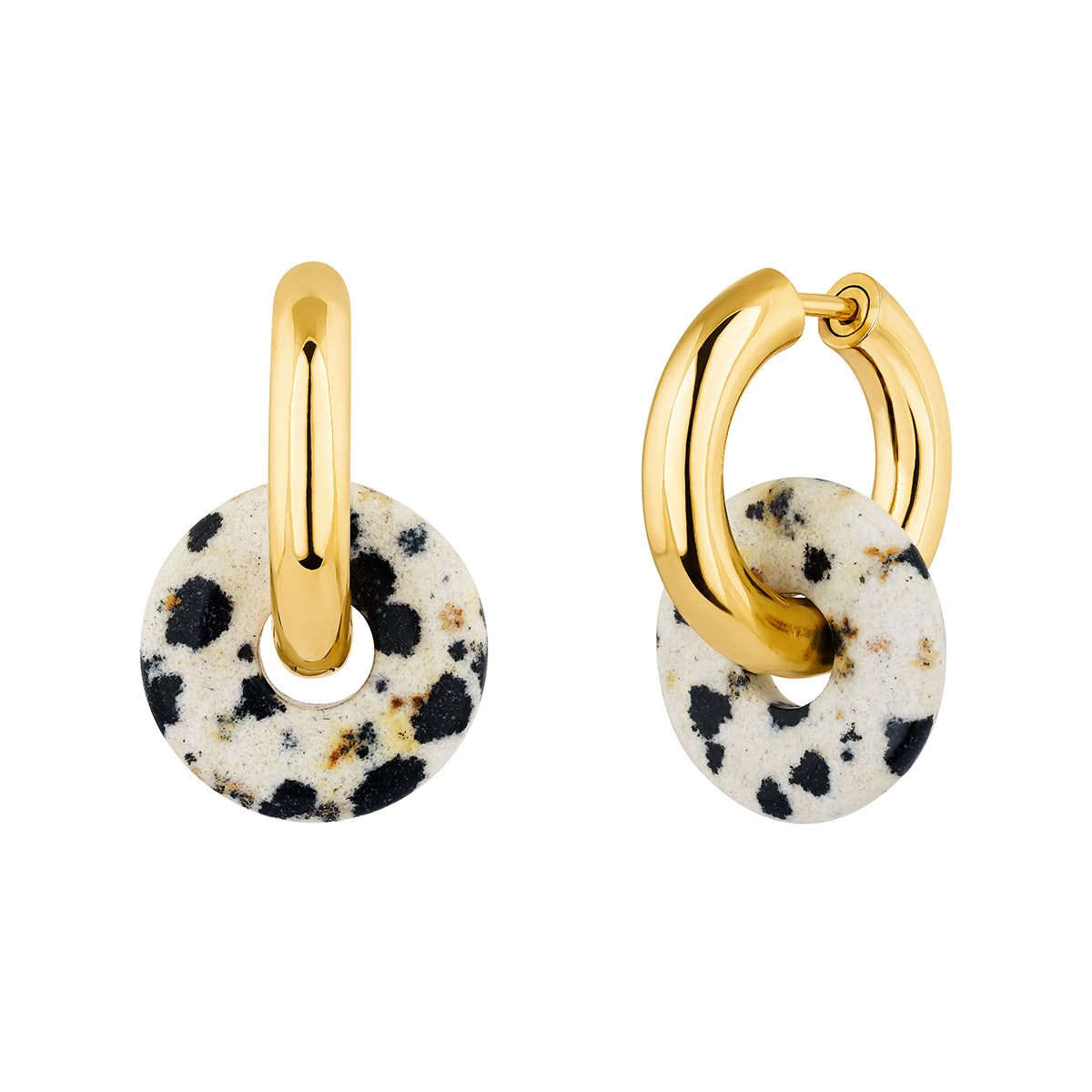 EARRING SILVER DALMATIAN JASPER DONKIE حلق جاسبر مغطاة بالذهب ST / PENDIENTE / CRIOLLA