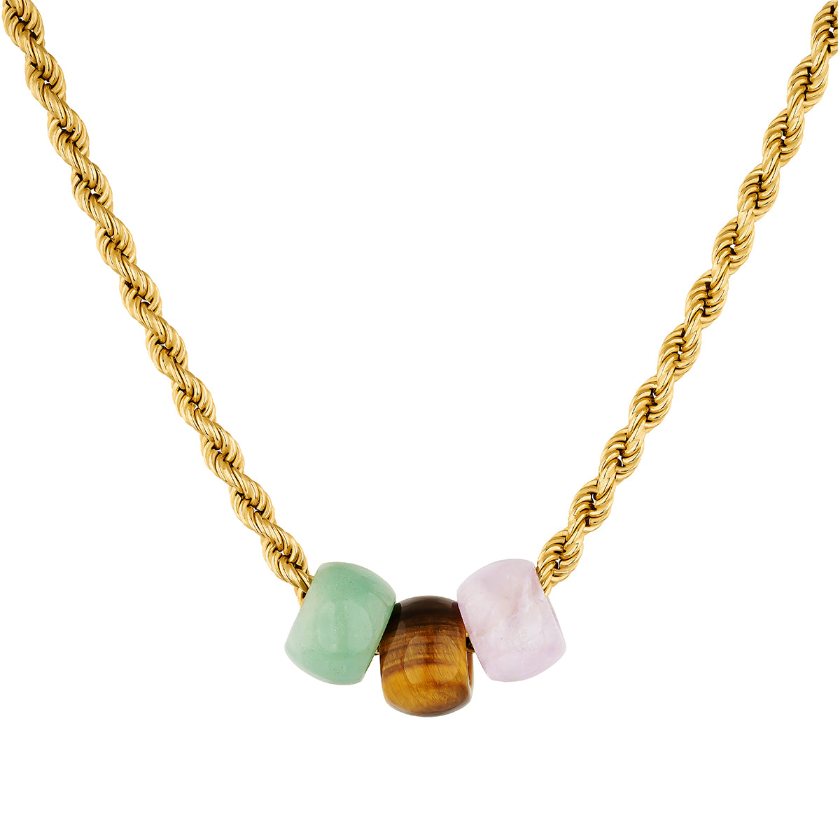 NECKLACE SILVER AVENTURINE AMETHYST DONKIE قلادة ثلاثة احجار معطاة بالذهب ST / COLLAR / MOTIVO