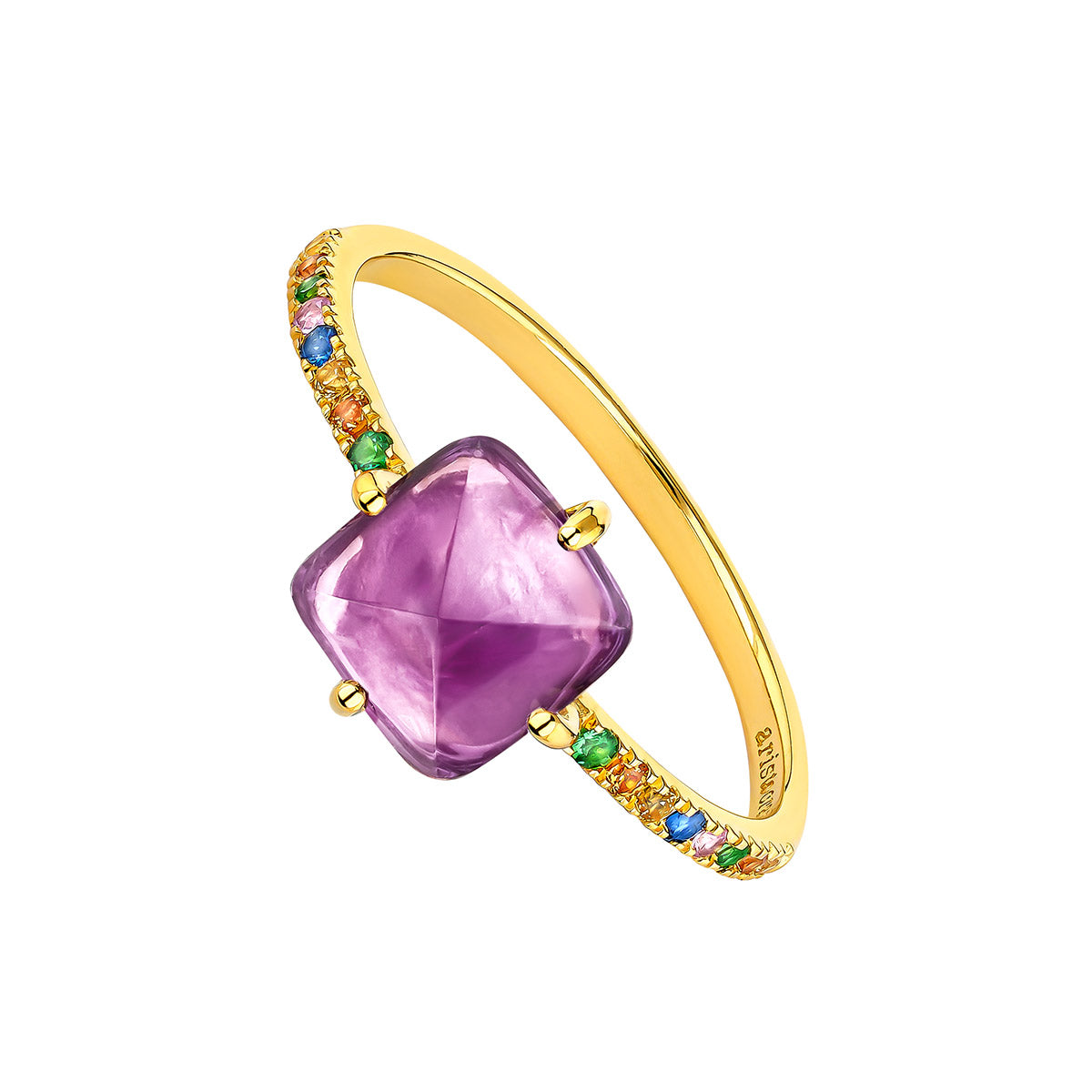 RING SILVER AMETHYST NUT خاتم فضة مغطى بالذهب 18 15
