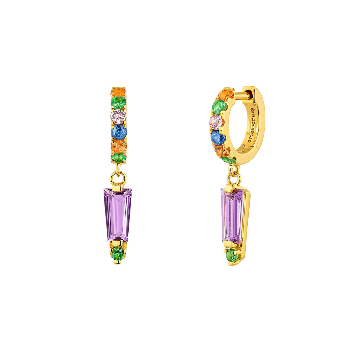 EARRING SILVER AMETHYST NUT حلق فضة مغطى بالذهب 18 ST / PENDIENTE / CRIOLLA