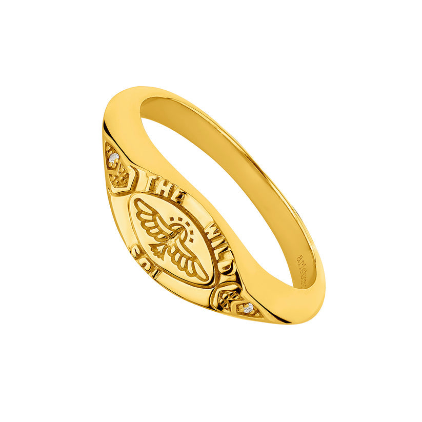 RI-SELLOS EAGLE MOTIF WT SIGNET RING خاتم فضة مغطى بالذهب