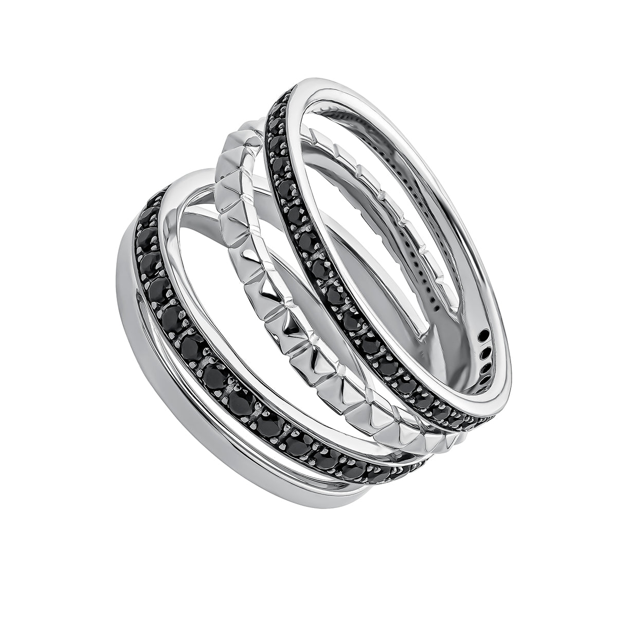 RI TRIA BLACK SPINEL MULTIARM RING خاتم من الفضة عيار 925 مع حجر السبنل الأسود