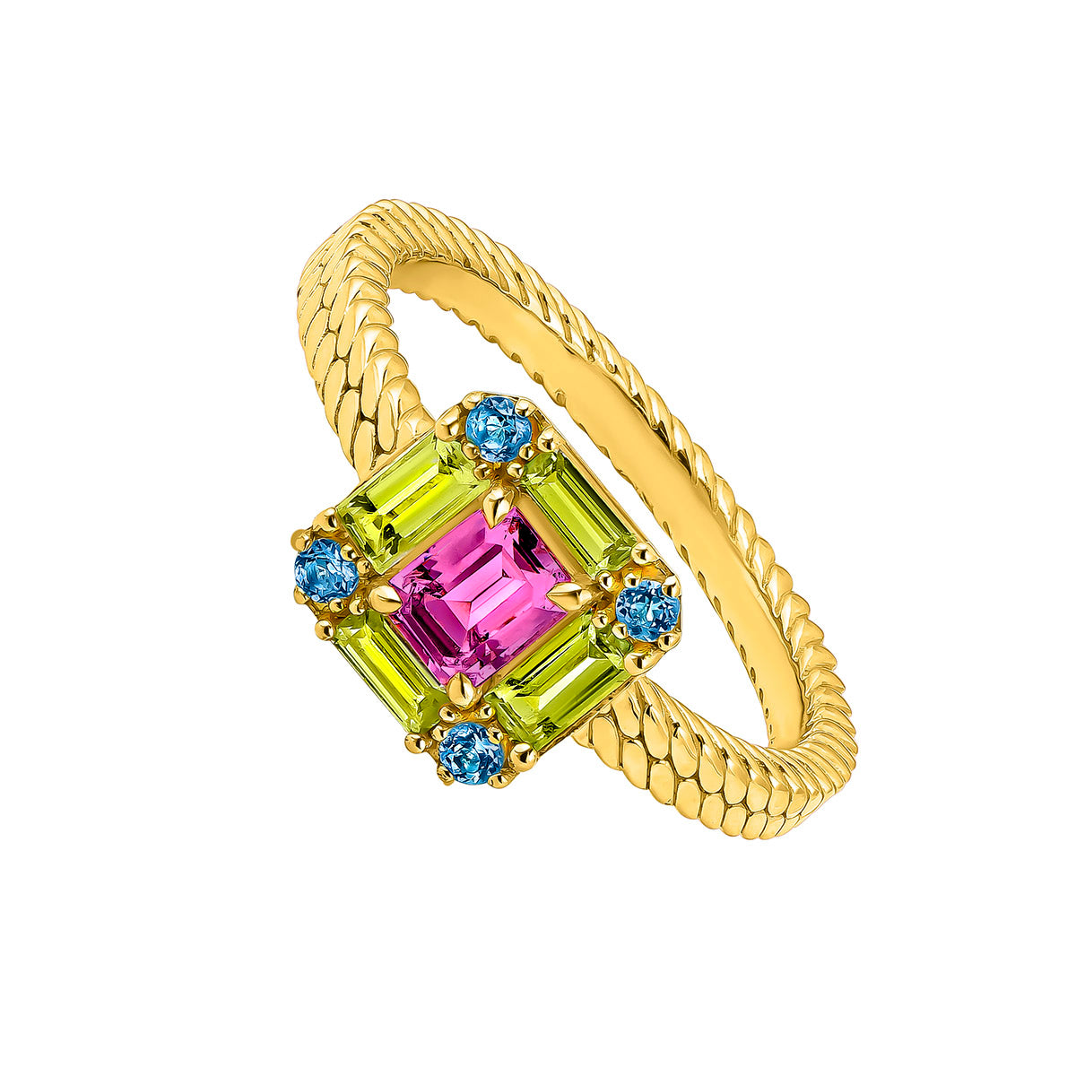 RING SILVER RHODOLITE PERIDOT ISLA DE RE خاتم فضة مغطى بالذهب 18 13 / ANILLO / MOTIVO