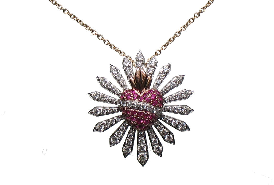 WHITE&ROSE GOLD DIAMOND SAPPHIRE PENDANT قلادة ذهب18 روز غولد مرصعة بالألماس ST / MOTIVO / 4416