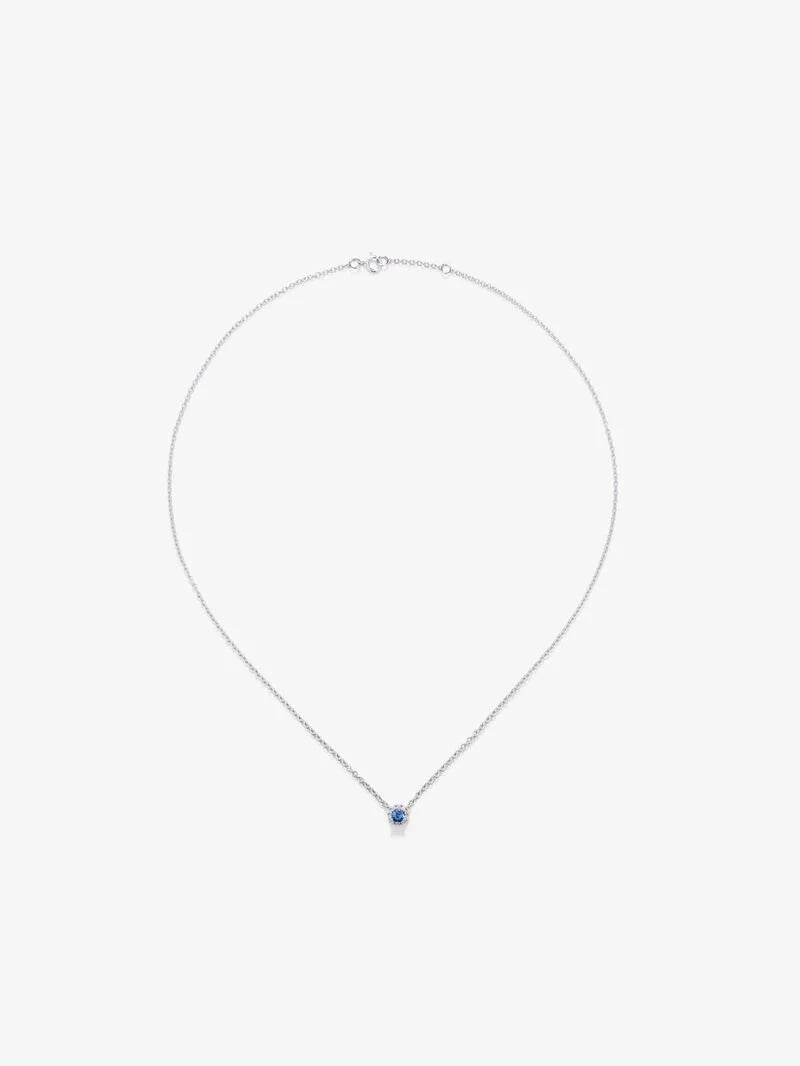 WHITE GOLD SAPPHIRE DIAMOND PENDANT قلادة ذهب ابيض 18عيار مرصعة وحجر الزفير الازرق بالألماس