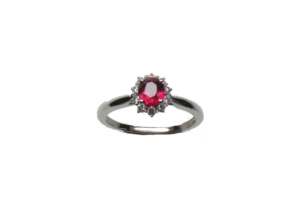 WHITE GOLD RUBY DIAMOND RING خاتم ذهب ابيض عيار 18مرصع بالألماس 0.57 قيراط وحجر الروبي