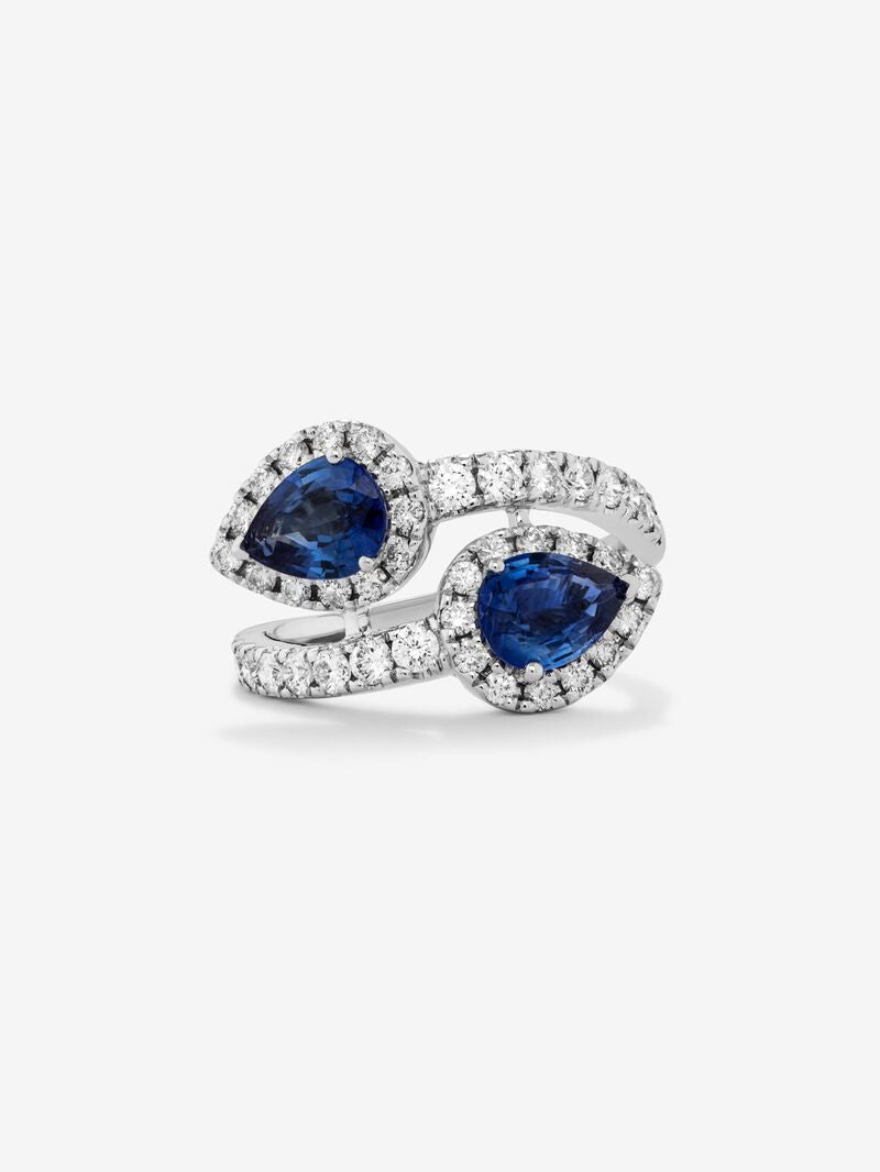WHITE GOLD SAPPHIRE DIAMOND RING خاتم ذهب مع الياقوت ذهب ابيض 18مرصع بالألماس 1.4