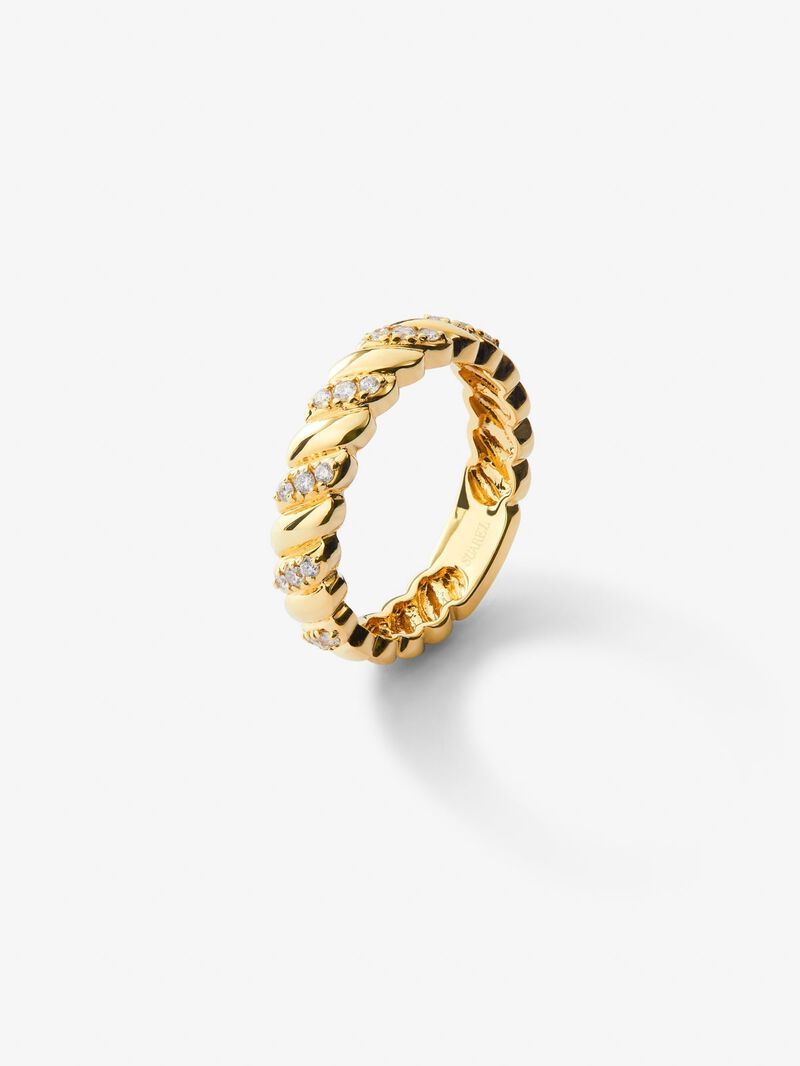 18K yellow gold ring with white diamonds of 0.18 cts خاتم من الذهب عيار 18 مرصع بالالماس