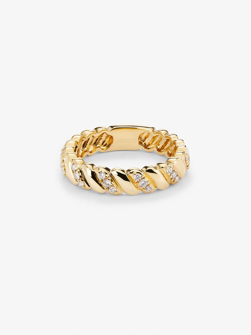18K yellow gold ring with white diamonds of 0.18 cts خاتم من الذهب عيار 18 مرصع بالالماس