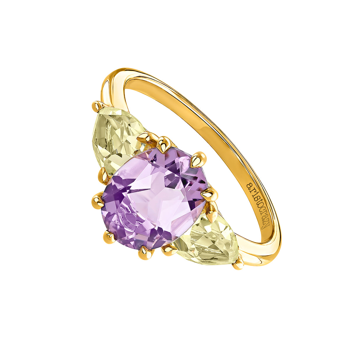 RING SILVER AMETHYST QUARTZ ELUA  خاتم اماتيست مغطى بالذهب 15 / ANILLO / TRESILLO